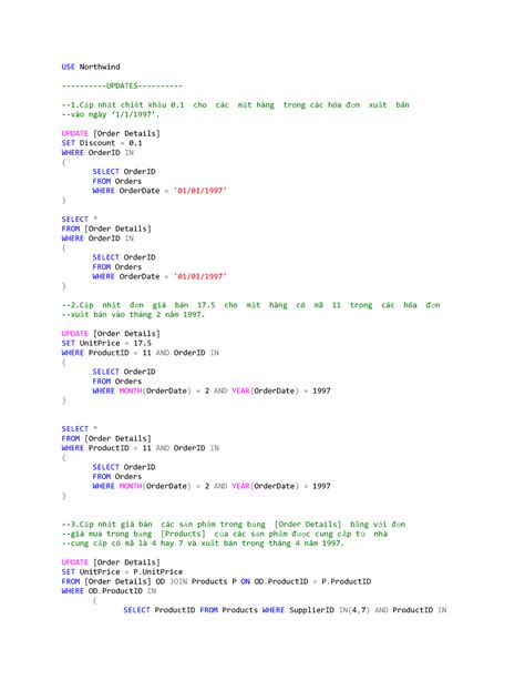 USE Northwind truy vấn cơ bản sql USE Northwind UPDATES 1 p nh t