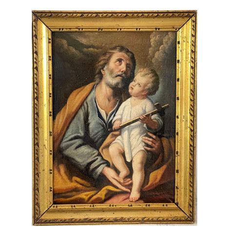 Dipinto Olio Su Tela Raffigurante San Giuseppe Con Bambino Xx Secolo