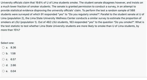 Solved University officials claim that 19.6% of U of Lima | Chegg.com