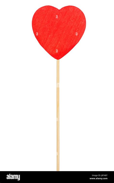 Red Wooden Heart On Stick Isolated On White Background Stock Photo Alamy