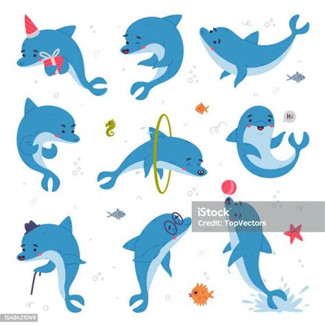 set lumbalumba biru  lucu hewan bawah laut lucu  bahagia