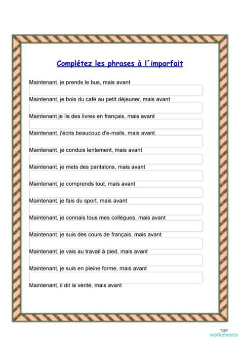 L´imparfait Fiche Interactive Topworksheets