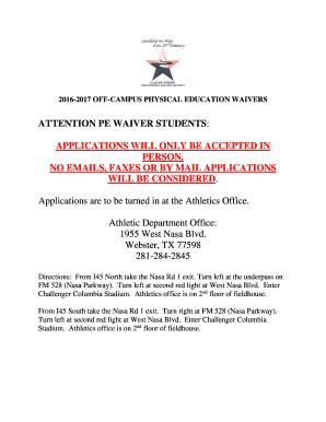 Fillable Online Attention Pe Waiver Students Fax Email Print Pdffiller