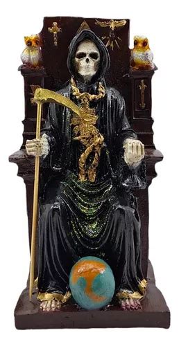 Santa Muerte Negra En Trono Ritualizada Figura Resina Cm Meses Sin