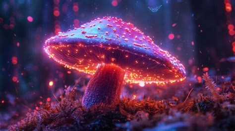 A Glowing Mushroom In The Forest Premium AI Generated Image