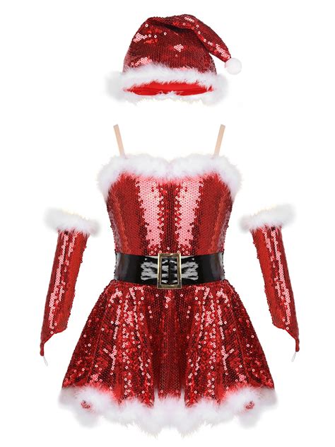 YiZYiF Kids Girls Christmas Party Sequins Dance Costume Outfit Leotard ...