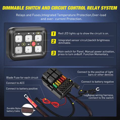 Nilight 6 Gang Switch Panel Universal Circuit Control Relay System With