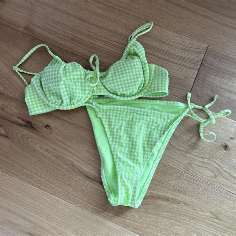 Green Gingham Bikini Set Removable Padding Both Depop