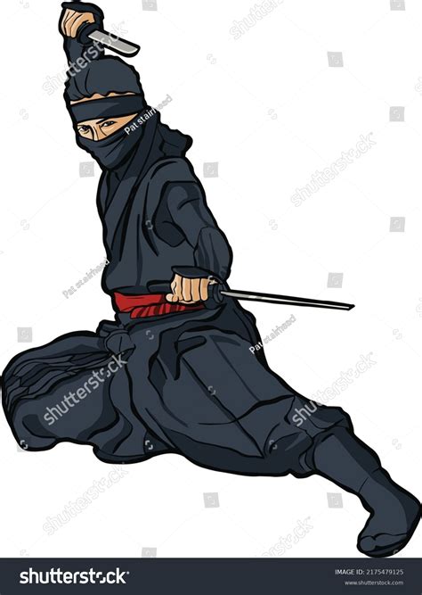 Ninja Stance Pose Dual Blade Stock Vector Royalty Free