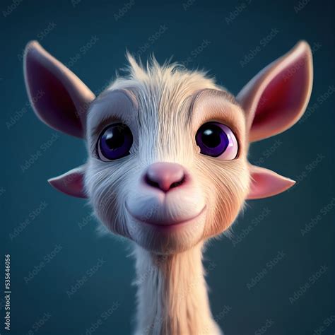 Tiny Cute Adorable White Goat Intricate Details Cartoon Big Eyed Close Up Portrait Soft