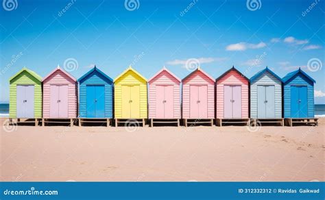 Colorful Beach Huts Vector Illustration Stock Illustration