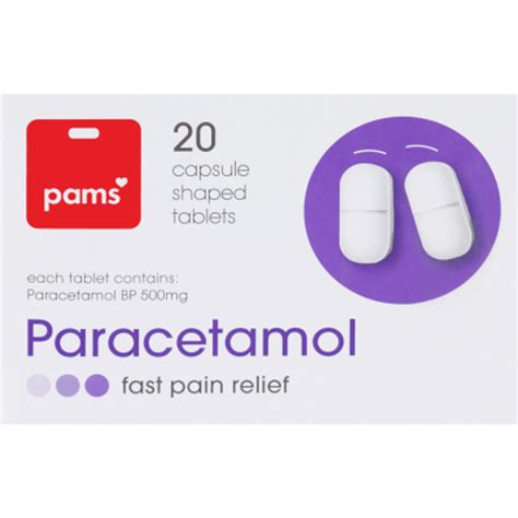 Pams Paracetamol Bp 500mg Capsule Shaped Tablets 20pk Nz