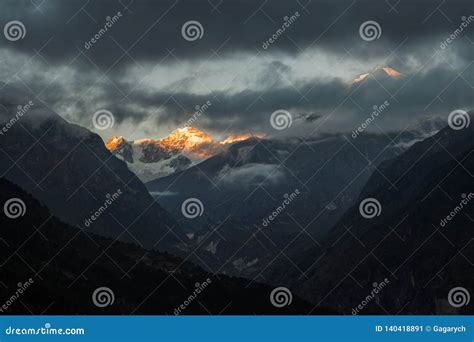 Dramatic Mountain Landscape in Sagarmatha. Stock Image - Image of dusk, dramatic: 140418891