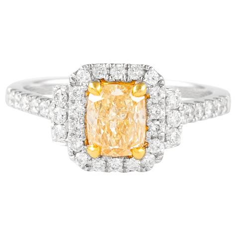 Alexander 2 72ctt Fancy Yellow Cushion Diamond With Halo Ring 18k Two