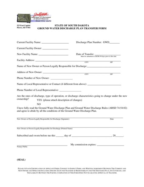 South Dakota Ground Water Discharge Plan Transfer Form Fill Out Sign Online And Download Pdf