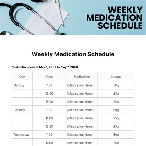 Free Weekly Medication Schedule Template - Edit Online & Download ...