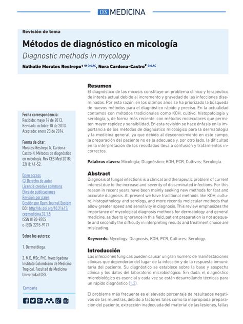 Pdf M Todos De Diagn Stico En Micolog A Diagnostic Methods In Mycology