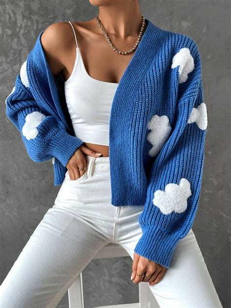 Shein Qutie Cloud Pattern Drop Shoulder Duster Cardigan Cute Outfits