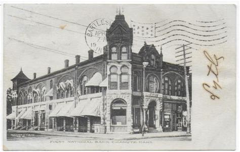 7019 1907 Postcard The First National Bank And Area At Chanute Kansas