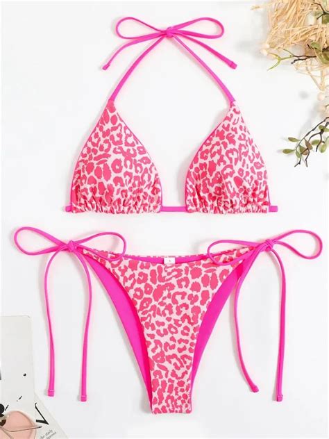 Damenbadebekleidung Sexy Micro Bikini Frauen Rosa Leopardenmuster