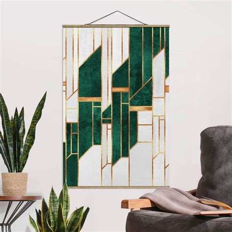 Emerald Und Gold Geometrie Stoffbild Mit Posterleisten Im Hochformat 2