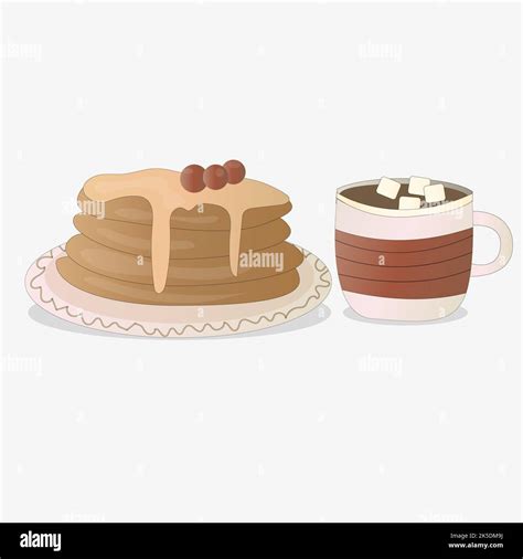 Tea Time Cute Set Teapot Cups Jam Berries Cinnamon Muffin And Pie Hot Drinks Home