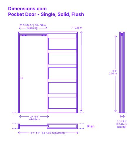 Pocket Door - Double, Solid, Vertical, 4 Panels Dimensions & Drawings ...