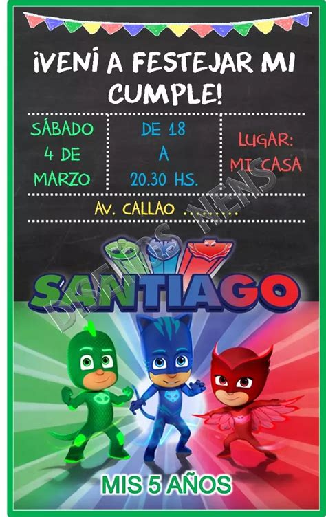 pj masks invitación digital imprimible héroes pijamas logo Pj mask