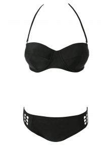 Black Halter Hollow Bikini Set In Black Zaful