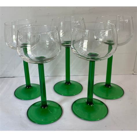 Vintage French Green Stem Wine Glasses Set Of 5 Chairish