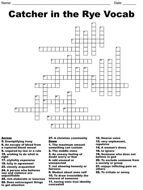 Catcher In The Rye Vocab Crossword Wordmint