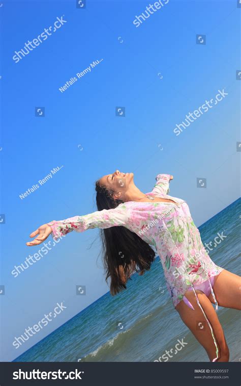 Стоковая фотография 85009597 Sexy Bikini Model Posing On Beach Shutterstock