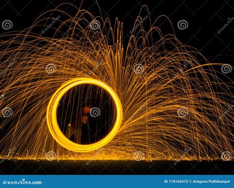 Steel Wool Light Painting In The Dark Stock Photo Image Of Fireworks