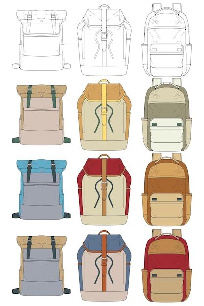 Premium Vector Hand Drawn Colorfull Vector Set Of Backpacks Cartoon