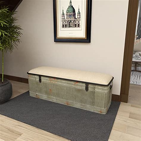 Deco 79 Metal Galvanized Storage Bench with Cream Burlap Top, 50" x 16 ...