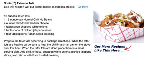 Sonic Extreme Tots | Torta recipe, Cookbook recipes, Secret recipe