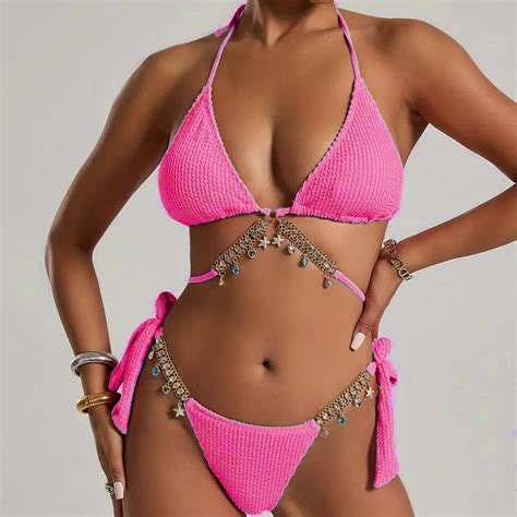 Feimerou Women String Bikini Set Tie Side Thong Sexy Halter Swimsuits 2
