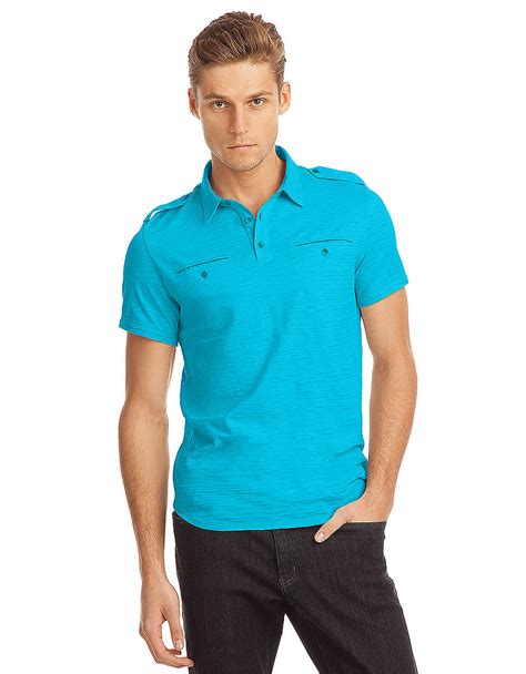 Lyst Kenneth Cole Slub Polo Shirt In Blue For Men