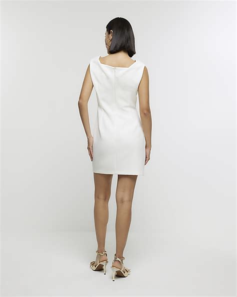 White Ruched Bodycon Mini Dress River Island