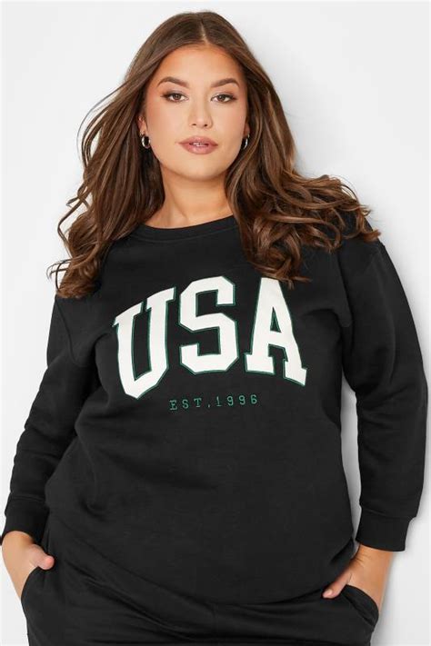 Plus Size Black Usa Slogan Sweatshirt Yours Clothing