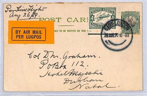 SOUTH AFRICA Air Mail FIRST FLIGHT 1929 East London Durban Card