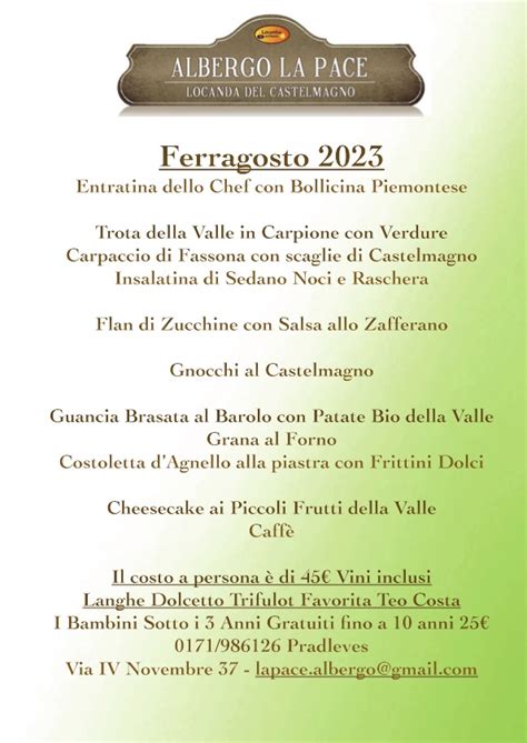 Ferragosto 2023 Hotel La Pace Locanda Del Castelmagno