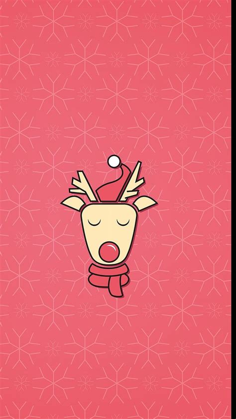 A Red Background With An Image Of A Reindeer Wearing A Hat And Scarf On