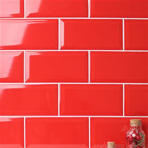 Wholesale 4x8 Red Mosaic Subway Tile Beveled Edge Wall Design