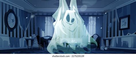 Ghost Night Abandoned Living Room Funny Stock Vector Royalty Free