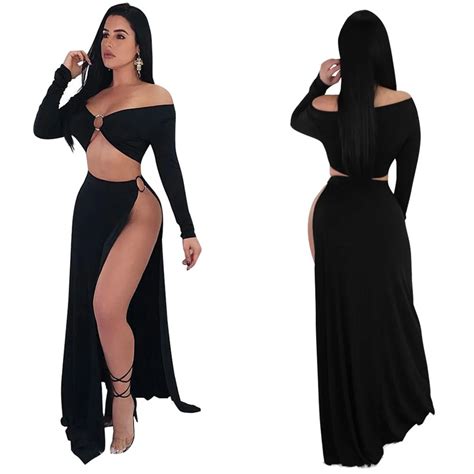 Sexy Tracksuit For Women Two Piece Set Clubwear Open Side Skirt Set Off