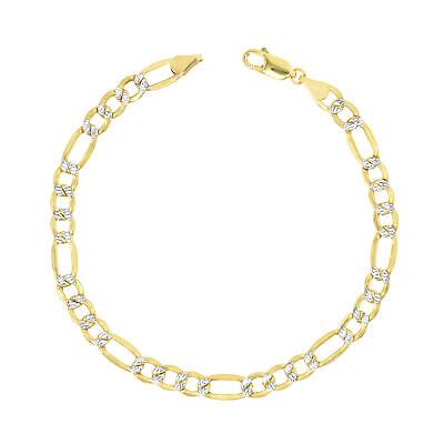 K Yellow Gold Solid Mm Mens Diamond Cut White Pave Figaro Chain