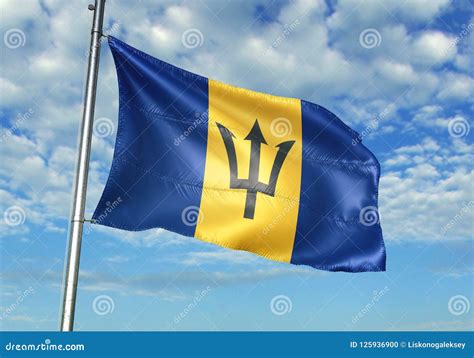 Barbados Flag Waving With Sky On Background Realistic D Illustration