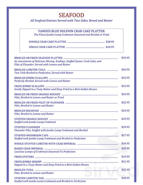 Blue Dolphin Seafood Bar And Grill Menu In Gambrills Maryland Usa