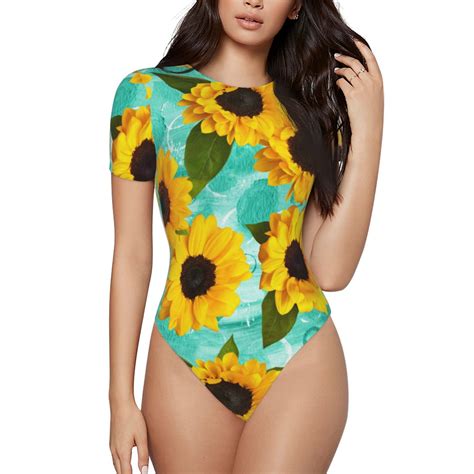 Easygdp Sunflowers With Green Leaves Women's One-Piece Swimsuit Slim